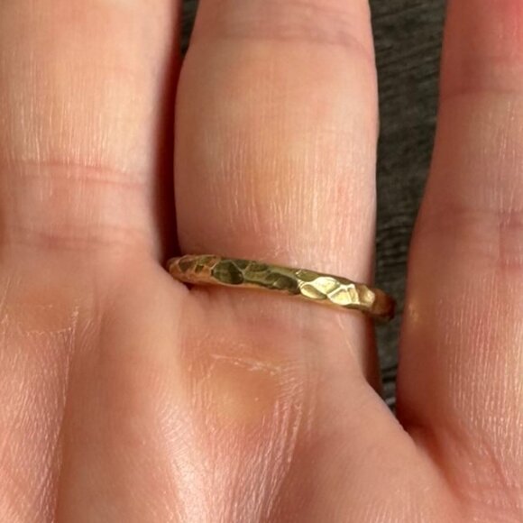2mm 18K Gold Vermeil Hammered Ring – 925 Sterling Silver Band, Size 5.5 - Picture 3 of 8